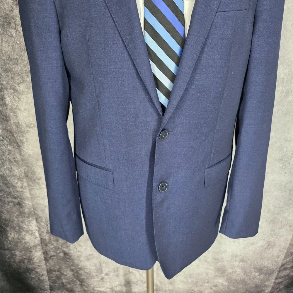Calvin Klein Blazer Mens 42L Blue Wool Natural Stretch Sports Coat Jacket 2 B‎